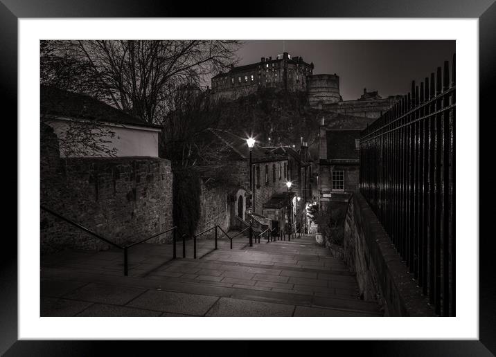 Edinburgh Castle from the steps at The Vennel Framed Mounted Print by John Frid