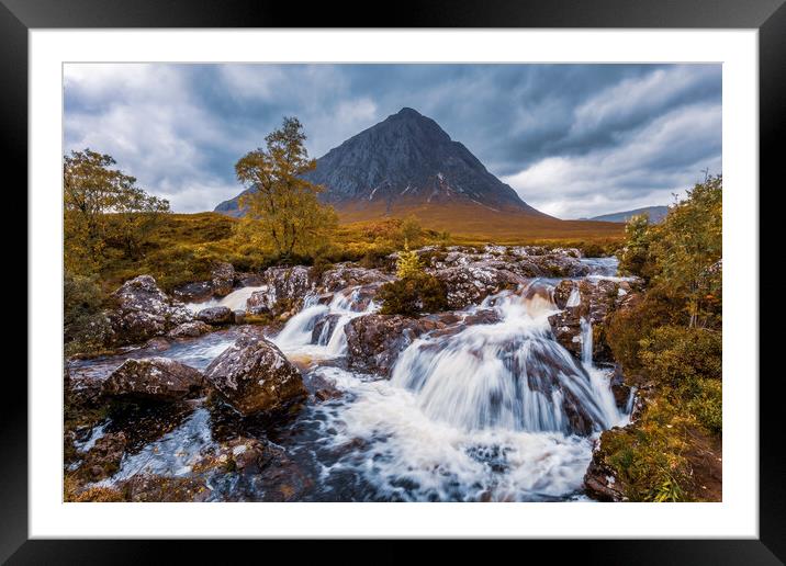 Buachaille Etive Mor and River Coupall Waterfall Framed Mounted Print by John Frid