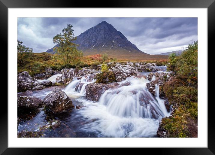 River Coupall Waterfall and Buachaille Etive Mor Framed Mounted Print by John Frid