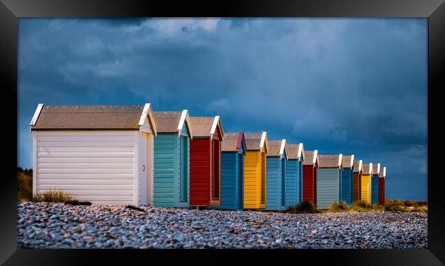 Findhorn Beach Huts Framed Print by John Frid