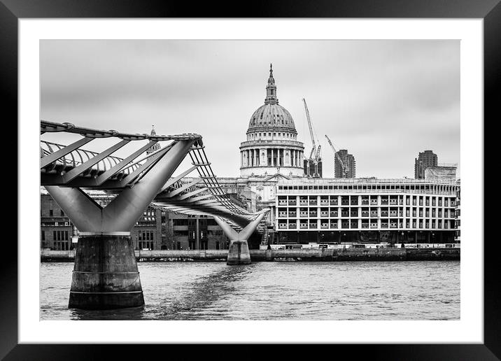 The Millenium Bridge and St Paul's Cathedral panor Framed Mounted Print by John Frid