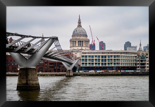 St Paul's Cathedral, the Millenium Bridge and the  Framed Print by John Frid