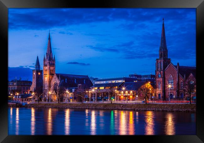 Churches of Inverness at Night Framed Print by John Frid