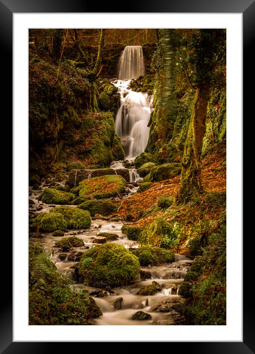 Clampitt Falls at Canonteign Devon Framed Mounted Print by John Frid