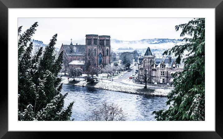 Inverness Cathedral in the Snow Framed Mounted Print by John Frid