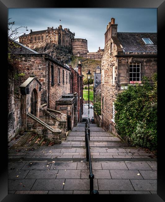 The Vennel and Edinburgh Castle Framed Print by John Frid