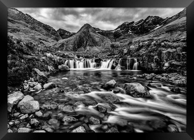 Fairy Pools and Cuillin Mountains Framed Print by John Frid
