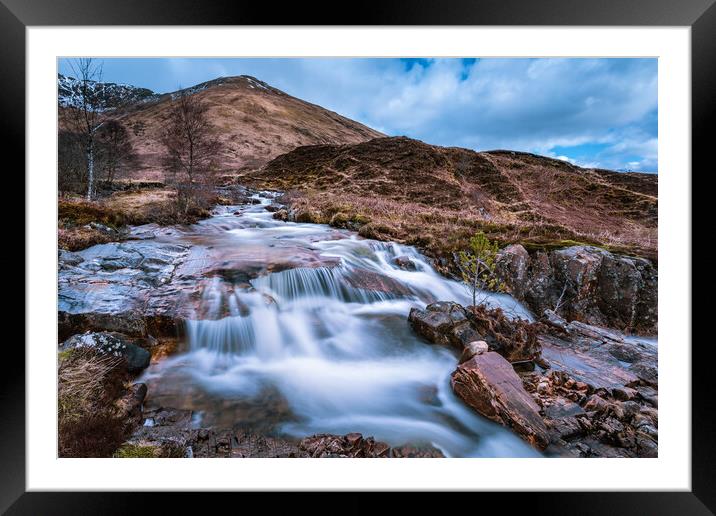 Highland Waterfall at Cluanie Framed Mounted Print by John Frid