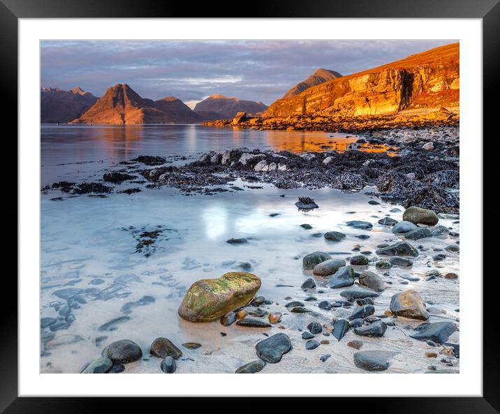 The Cuillin Range at Sunset from Elgol Beach Isle of Skye Framed Mounted Print by John Frid