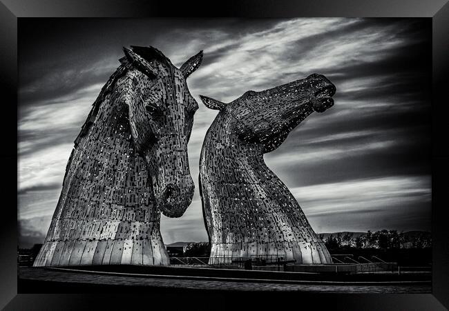 The Kelpies in Black and White Framed Print by John Frid
