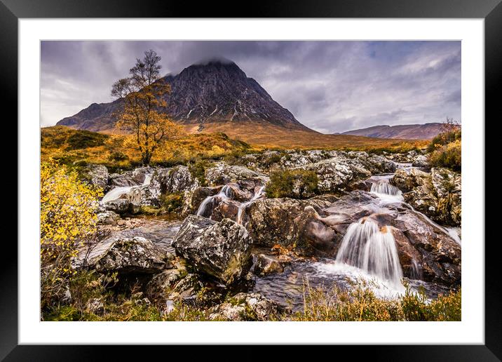 Buachaille Etive Mor and River Coupall Waterfall Framed Mounted Print by John Frid