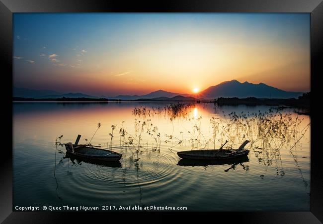 Sunset on the Dong Mo lake Framed Print by Quoc Thang Nguyen