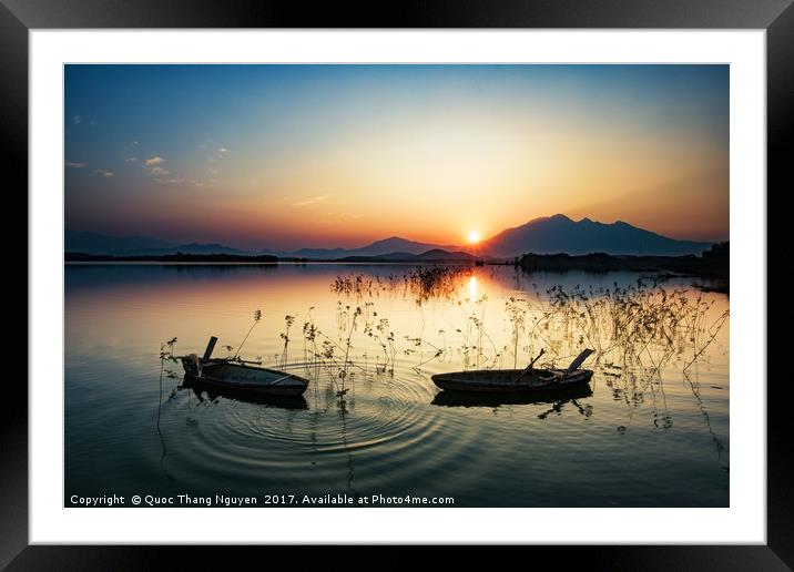 Sunset on the Dong Mo lake Framed Mounted Print by Quoc Thang Nguyen