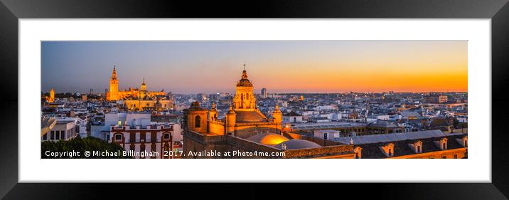Sevilla Panorama at Night Framed Mounted Print by Michael Billingham