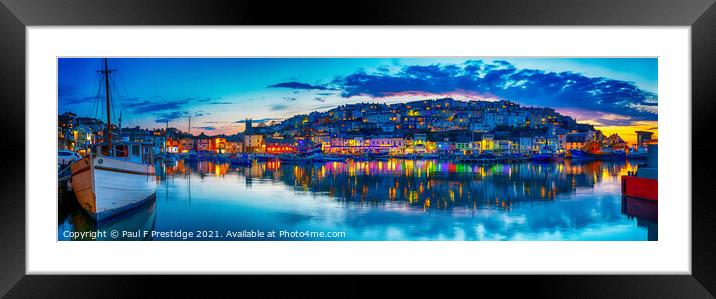 Brixham Harbour at Night Panorama Framed Mounted Print by Paul F Prestidge