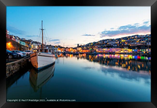 Brixham Harbour at Dusk Framed Print by Paul F Prestidge