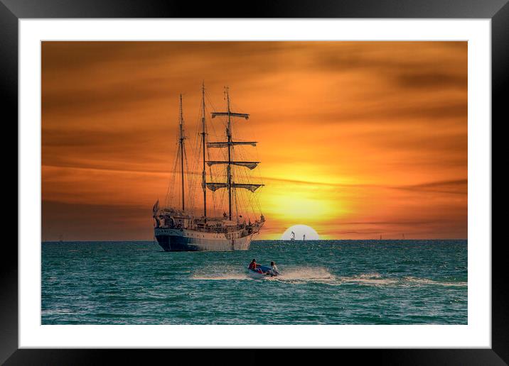 Majestic Sunrise on Board the Atlantis Tall Ship Framed Mounted Print by Paul F Prestidge