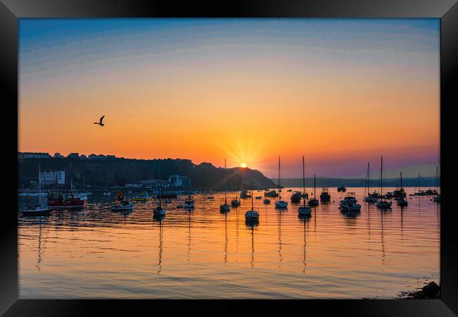 Glowing Sunset Reflections in Brixhams Outer Harbo Framed Print by Paul F Prestidge