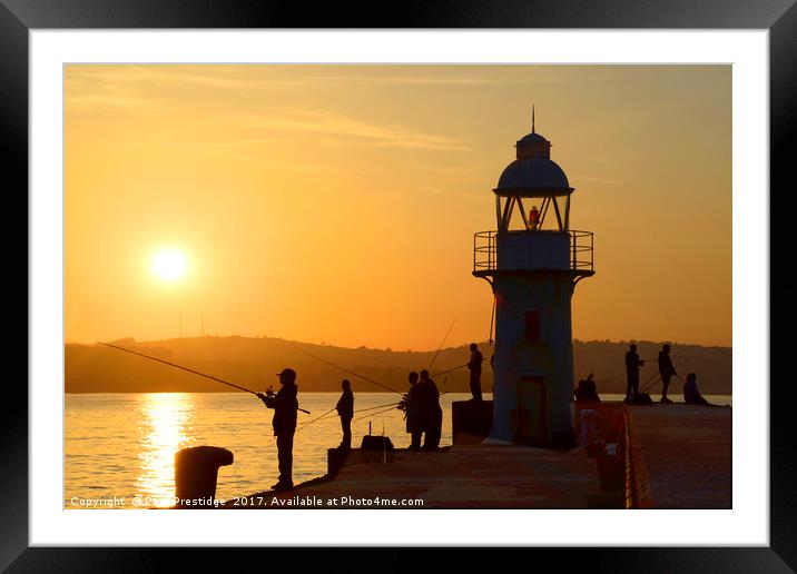 Anglers at Brixham Breakwater Lighthouse at Dusk Framed Mounted Print by Paul F Prestidge