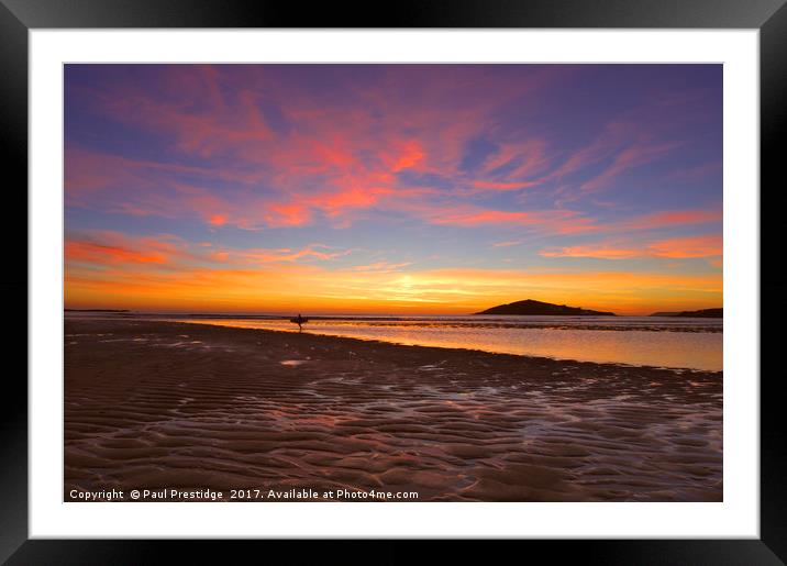 Bantham, Devon, Sunset with Surfer Framed Mounted Print by Paul F Prestidge