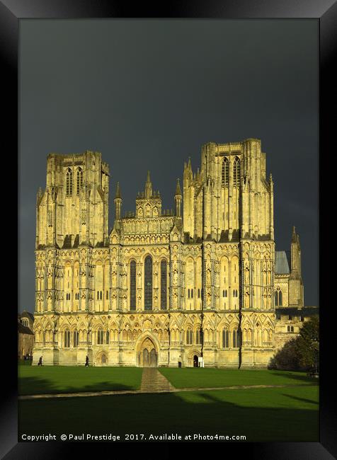 Wells Cathedral in Storm Lighting Framed Print by Paul F Prestidge