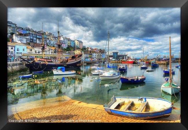 Th 'Golden Hind' replica in Brixham Harbour Framed Print by Paul F Prestidge