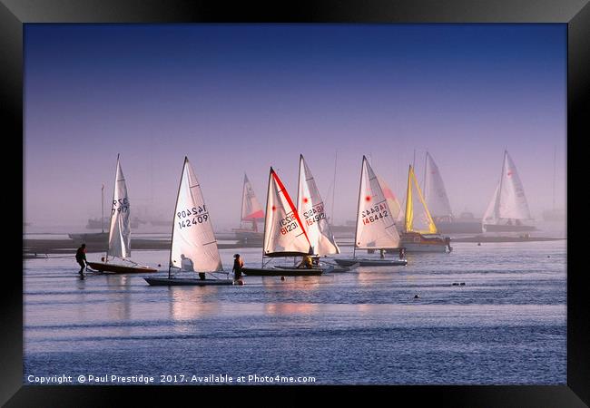 Dinghies in the Mist in the Exe Estuary Framed Print by Paul F Prestidge