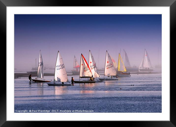 Dinghies in the Mist in the Exe Estuary Framed Mounted Print by Paul F Prestidge