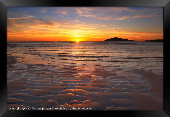Sunset over Burgh island Framed Print by Paul F Prestidge