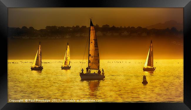 Yachts at Sunset Framed Print by Paul F Prestidge