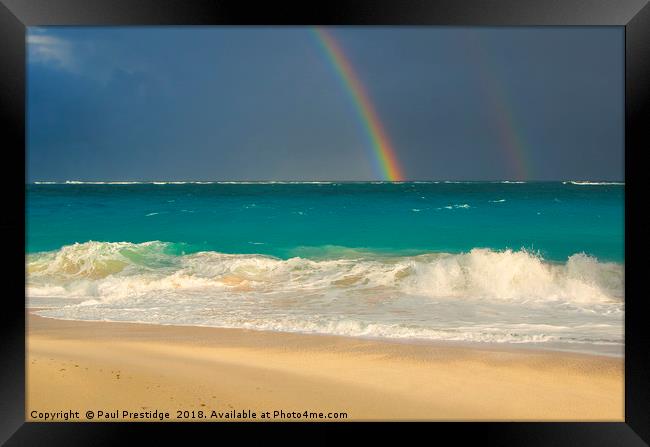 Caribbean Beach Rainbow Framed Print by Paul F Prestidge