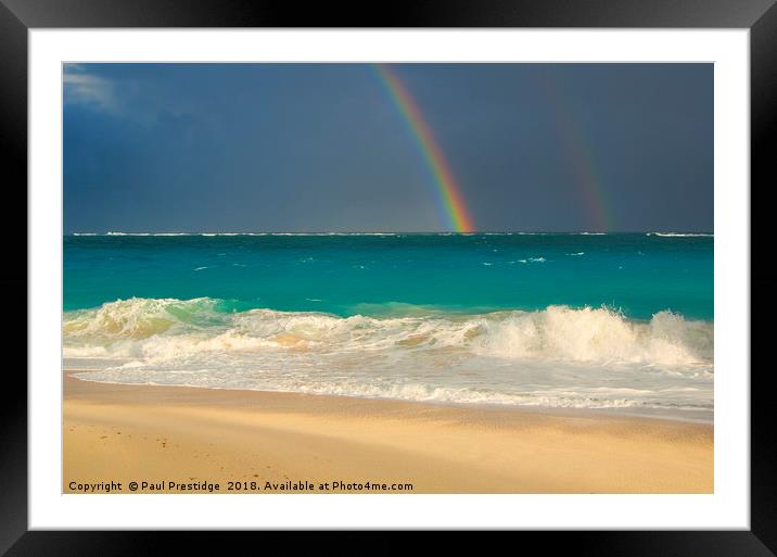 Caribbean Beach Rainbow Framed Mounted Print by Paul F Prestidge