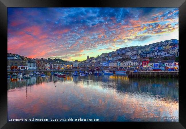 Pink Twilight Reflections in Brixham Harbour Framed Print by Paul F Prestidge