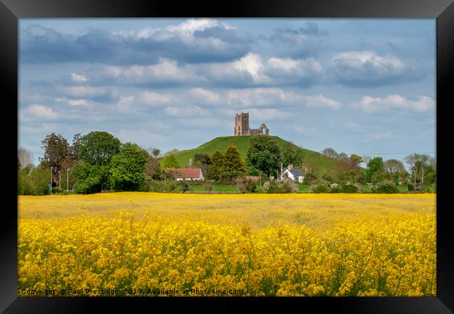 A Yellow Field at Burrow Mump Framed Print by Paul F Prestidge