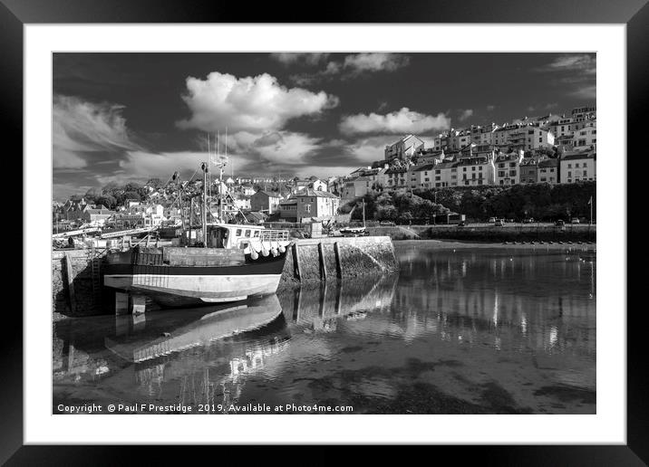 Brixham Middle Quay Mono Framed Mounted Print by Paul F Prestidge