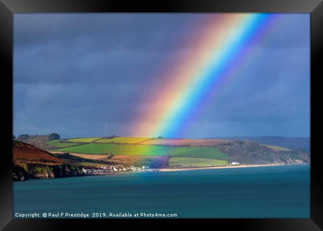Rainbow over Beesands Framed Print by Paul F Prestidge