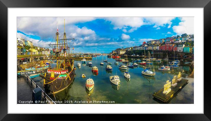 Brixham Harbour with The Golden Hind Framed Mounted Print by Paul F Prestidge