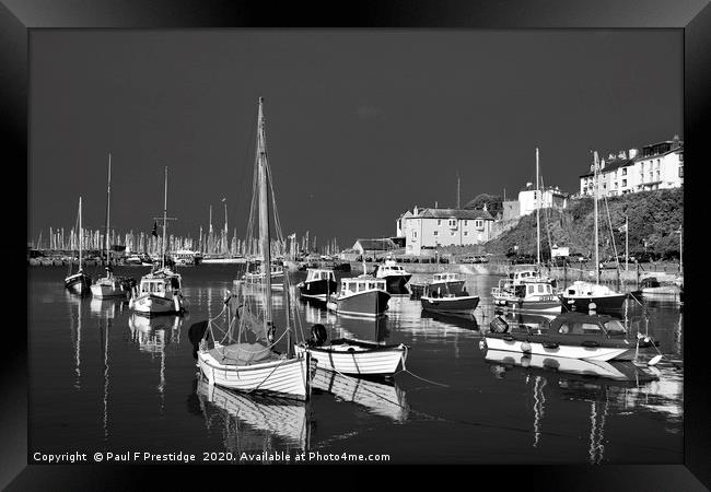 Brixham Harbour in July Monochrome                 Framed Print by Paul F Prestidge