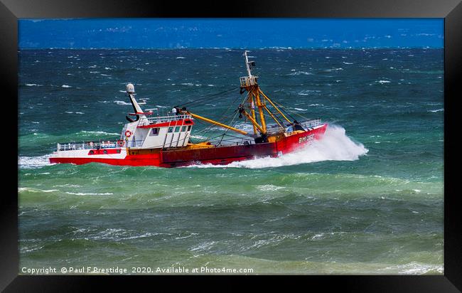 Red Trawler in Rough Seas Framed Print by Paul F Prestidge