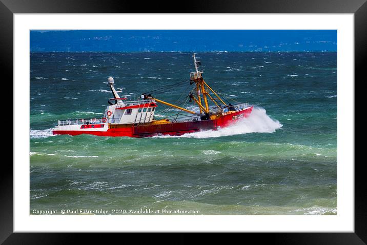 Red Trawler in Rough Seas Framed Mounted Print by Paul F Prestidge