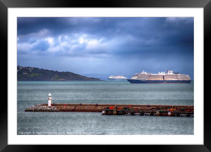 Liners at anchor in Torbay Framed Mounted Print by Paul F Prestidge