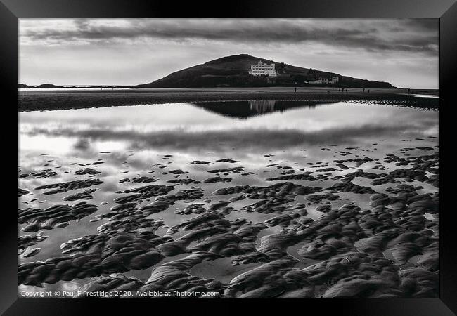 Burgh Island from Bigbury Beach Monochrome Framed Print by Paul F Prestidge