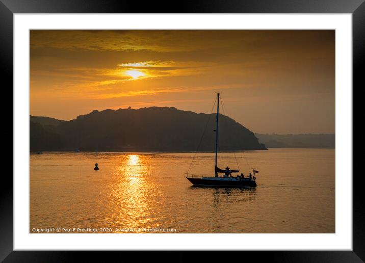 Yacht at Sunset, Brixham Framed Mounted Print by Paul F Prestidge