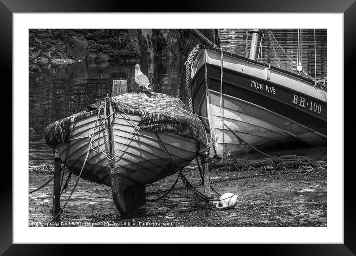 Boats at Low Tide, Brixham, Monochrome Framed Mounted Print by Paul F Prestidge