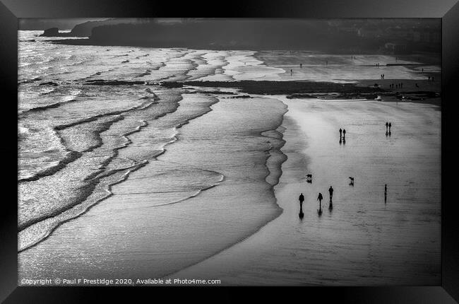 A Walk on the Beach,  Monochrome Framed Print by Paul F Prestidge