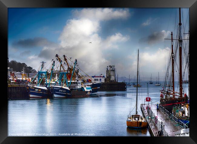 A Wet day at Brixham Harbour  Framed Print by Paul F Prestidge