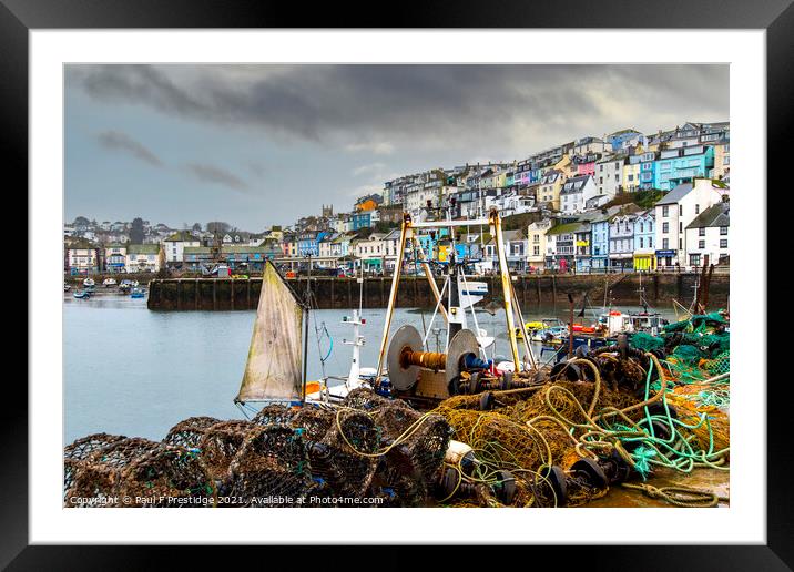 Pots and Nets at Brixham Harbour Framed Mounted Print by Paul F Prestidge