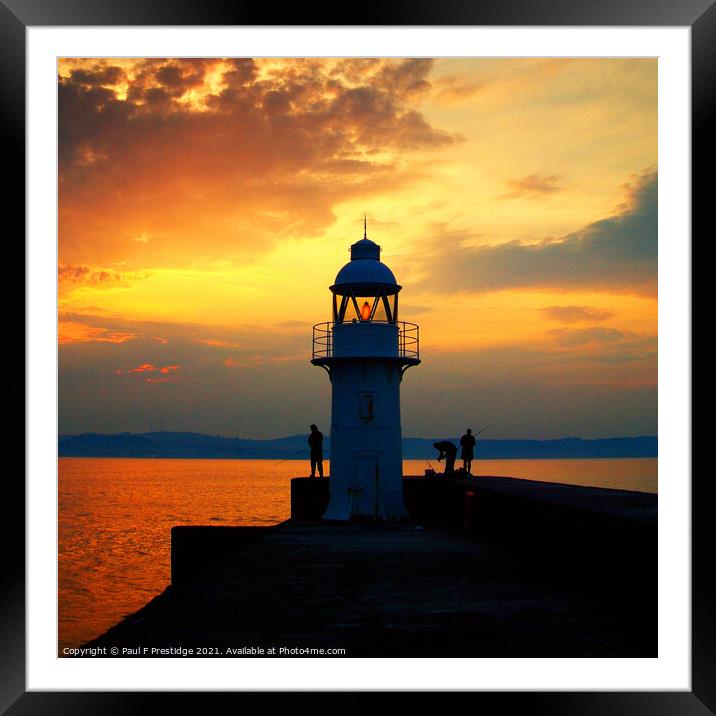 Brixham Breakwater Lighthouse at  Sunset Framed Mounted Print by Paul F Prestidge