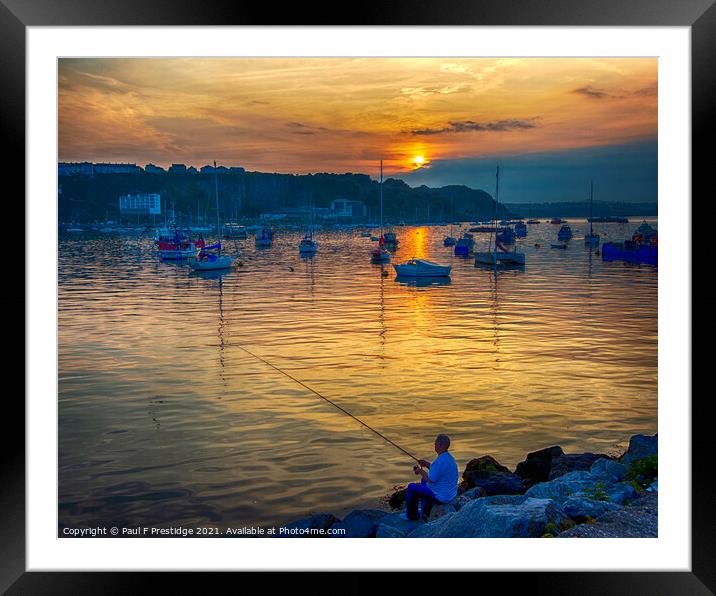 Fishing at Sunset, Brixham Harbour Framed Mounted Print by Paul F Prestidge
