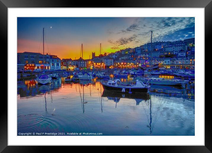 Brixham, Devon under a New Moon Framed Mounted Print by Paul F Prestidge